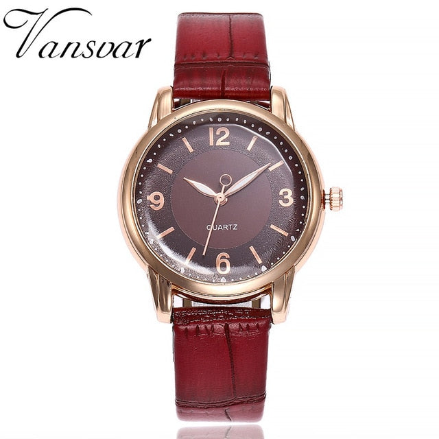 Vansvar Women Bamboo Grain Wristwatches Luxury Fashion Casual Quartz Leather Strap Watches Clock Relogio Feminino #5/22