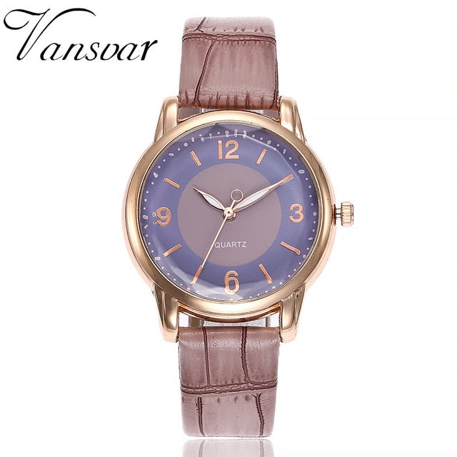 Vansvar Women Bamboo Grain Wristwatches Luxury Fashion Casual Quartz Leather Strap Watches Clock Relogio Feminino #5/22