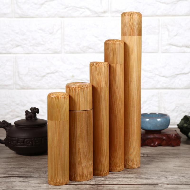 Portable 1Pc Round Shape Bamboo Tea Storage Box Handmade Natural Tea Jar Storage Holder Wooden Container with Lid Case