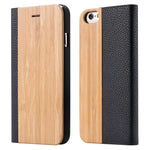 KISSCASE Wood Case For iPhone 8 7 6S Plus Cases Genuine Bamboo Flip Leather Wallet Stand Coque For iPhone 6 6s XS Max X 10 Case