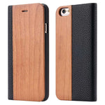 KISSCASE Wood Case For iPhone 8 7 6S Plus Cases Genuine Bamboo Flip Leather Wallet Stand Coque For iPhone 6 6s XS Max X 10 Case