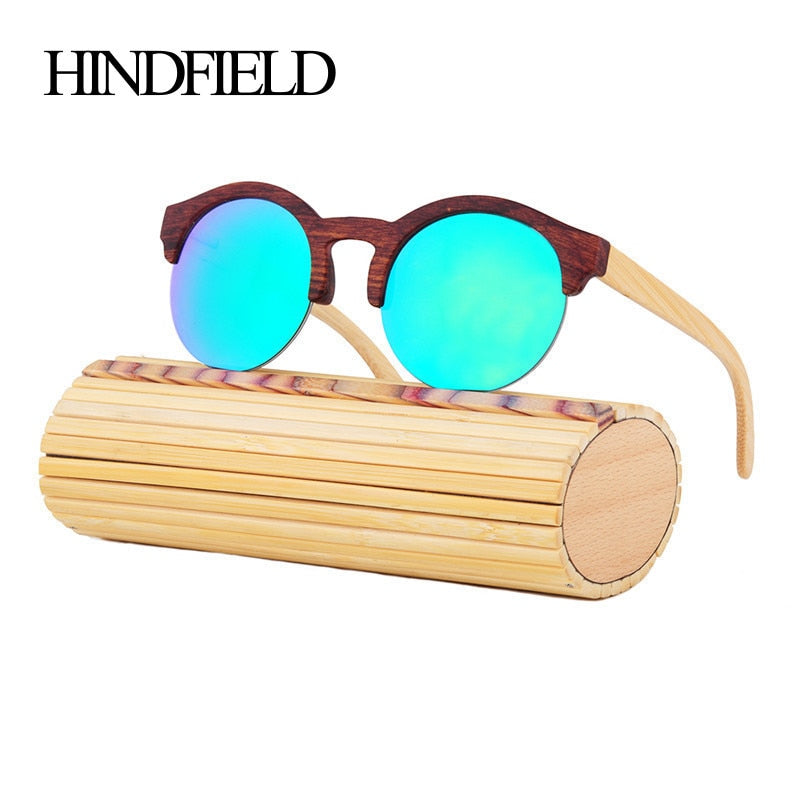 HINDFIELD Fashion Round Bamboo Sunglasses Women Luxury Brand Design Vintage Retro Wood Sun glasses For Men oculos de sol mujer