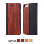 FLOVEME Case For iPhone 6 6S 7 X Plus XS Max XR XS Bamboo Natural Wood Case For iPhone 6 6S Plus 7 8 Plus Flip Leather Wallet