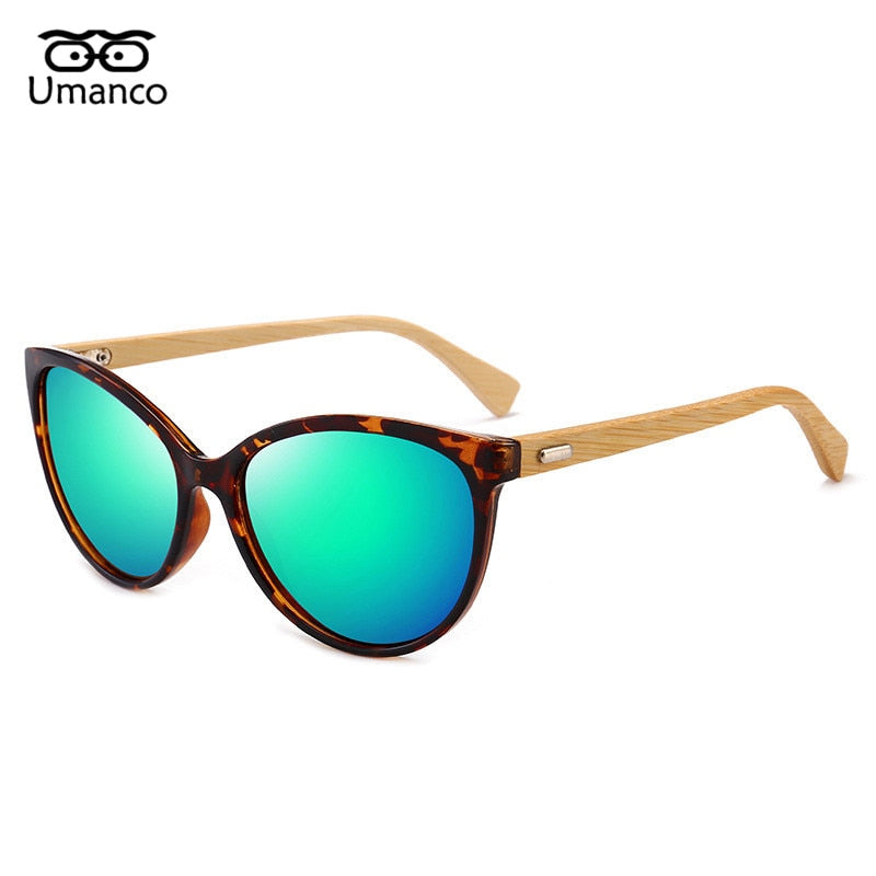 Umanco Retro Cat Eye Bamboo Foot Sunglasses Women Men Vintage Fashion Dazzling Colors Wooden Glasses Male Female Driving Goggles