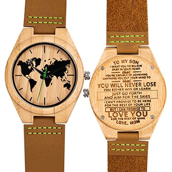 Mens UWOOD Luxury Quartz Watch Casual Bamboo Wood Watch World Map Compass Casual Fashion Wood Bamboo Watch