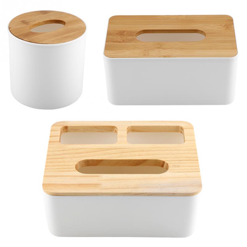 Removable Bamboo Wood Cover Plastic Tissue Box Holder Storage Organizer Fashion Tissue Holder Case for Home Decoration