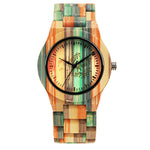 1 Pcs Women Lady Wrist Quartz Watch Wooden Bamboo Strap Round Bamboo Dial Colorful Fashion Gift LL@17