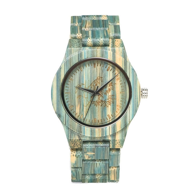 1 Pcs Women Lady Wrist Quartz Watch Wooden Bamboo Strap Round Bamboo Dial Colorful Fashion Gift LL@17