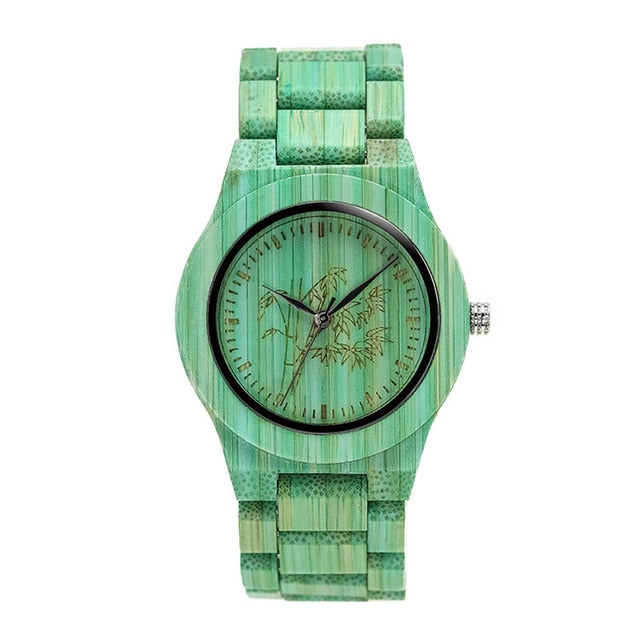 1 Pcs Women Lady Wrist Quartz Watch Wooden Bamboo Strap Round Bamboo Dial Colorful Fashion Gift LL@17