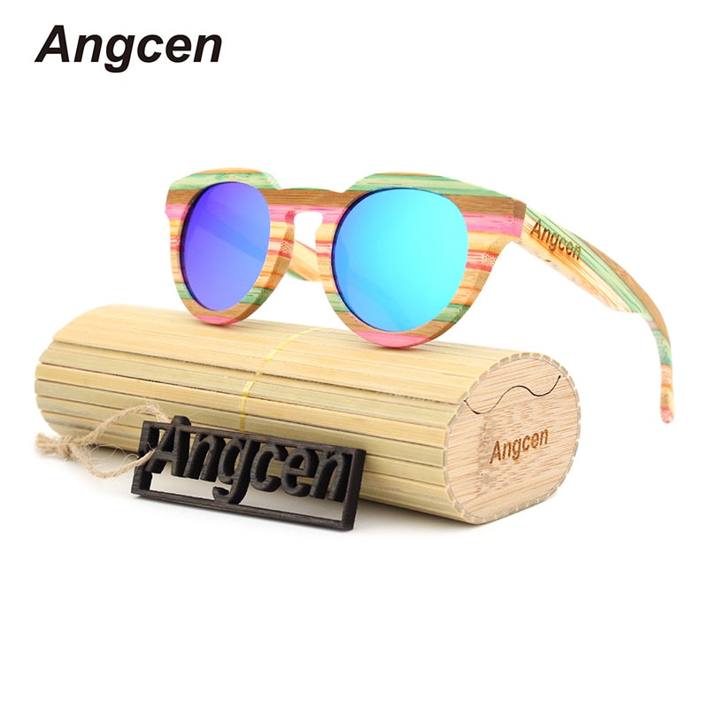 Angcen 100% Bamboo Sunglasses Women Luxury Brand Designer Vintage Ladies Sunglasses Polarized Female Fashion Glasses With Case
