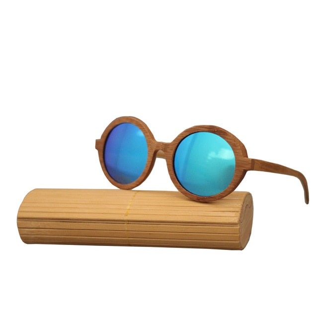 Angcen Fashion Bamboo Sunglasses Women Vintage Design Round Sunglasses Polarized Ladies Luxury glasses with wood bamboo case