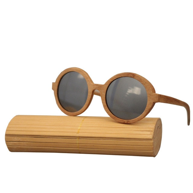 Angcen Fashion Bamboo Sunglasses Women Vintage Design Round Sunglasses Polarized Ladies Luxury glasses with wood bamboo case