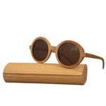 Angcen Fashion Bamboo Sunglasses Women Vintage Design Round Sunglasses Polarized Ladies Luxury glasses with wood bamboo case