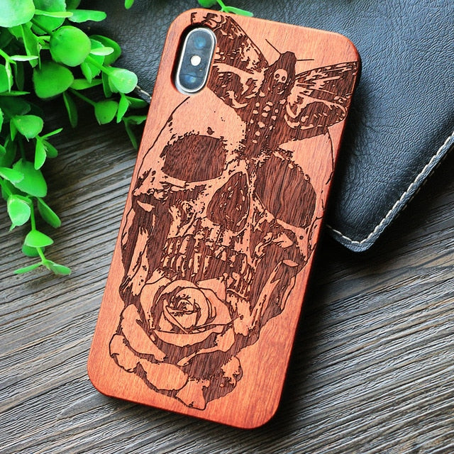 Compass Pirate Anchor Original Bamboo Wood Phone Case For Iphone 7 8 X XS Max 8Plus 5 5S SE 6S Plus Cartoon iphonex Cover Skull