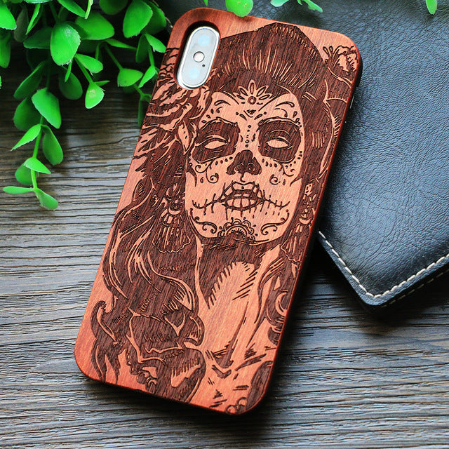 Compass Pirate Anchor Original Bamboo Wood Phone Case For Iphone 7 8 X XS Max 8Plus 5 5S SE 6S Plus Cartoon iphonex Cover Skull