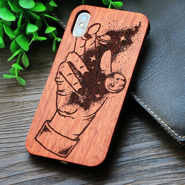 Compass Pirate Anchor Original Bamboo Wood Phone Case For Iphone 7 8 X XS Max 8Plus 5 5S SE 6S Plus Cartoon iphonex Cover Skull