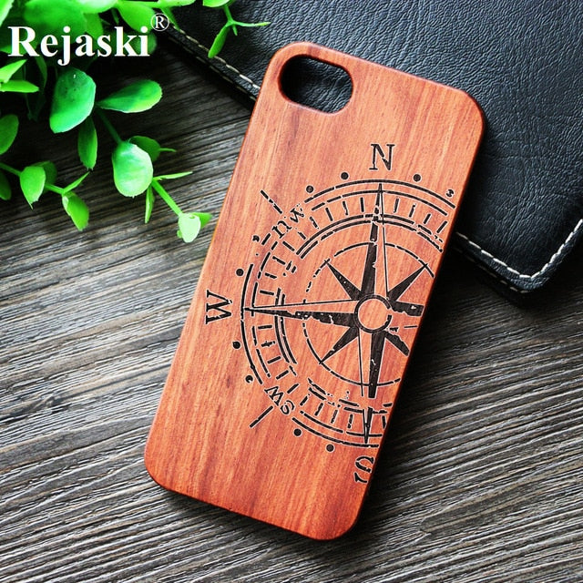 Compass Pirate Anchor Original Bamboo Wood Phone Case For Iphone 7 8 X XS Max 8Plus 5 5S SE 6S Plus Cartoon iphonex Cover Skull