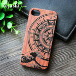Compass Pirate Anchor Original Bamboo Wood Phone Case For Iphone 7 8 X XS Max 8Plus 5 5S SE 6S Plus Cartoon iphonex Cover Skull