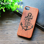 Compass Pirate Anchor Original Bamboo Wood Phone Case For Iphone 7 8 X XS Max 8Plus 5 5S SE 6S Plus Cartoon iphonex Cover Skull