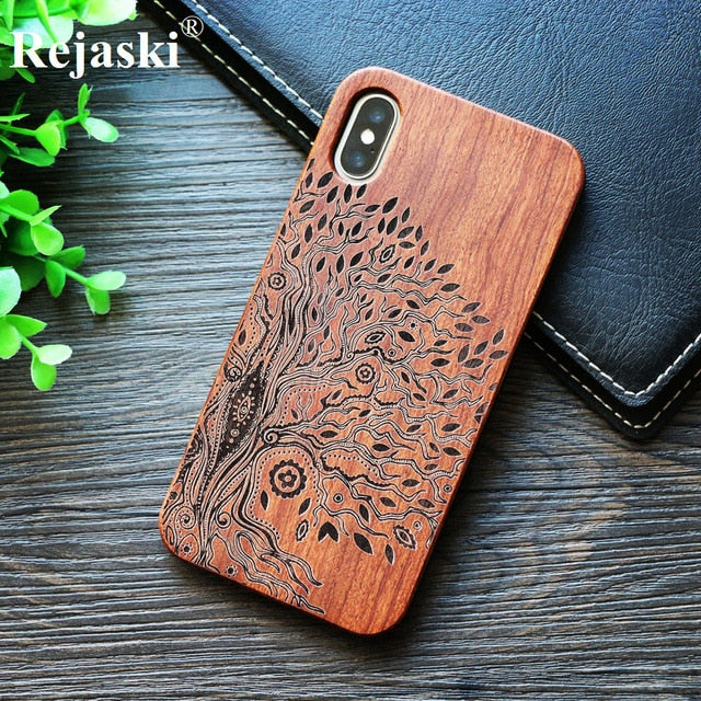 Compass Pirate Anchor Original Bamboo Wood Phone Case For Iphone 7 8 X XS Max 8Plus 5 5S SE 6S Plus Cartoon iphonex Cover Skull