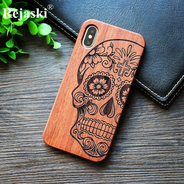 Compass Pirate Anchor Original Bamboo Wood Phone Case For Iphone 7 8 X XS Max 8Plus 5 5S SE 6S Plus Cartoon iphonex Cover Skull