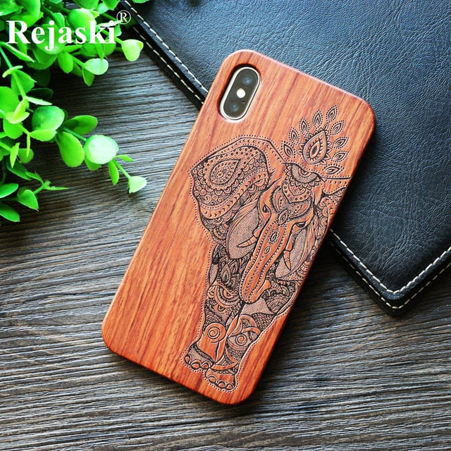 Compass Pirate Anchor Original Bamboo Wood Phone Case For Iphone 7 8 X XS Max 8Plus 5 5S SE 6S Plus Cartoon iphonex Cover Skull