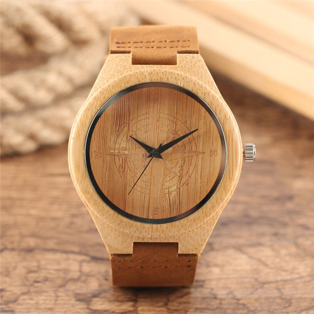 Bamboo Watch Mens Handmade Wooden Wristwatch Quartz Genuine Leather Wood Watch for Men Unique Fashion Wrist Clock Gifts reloj