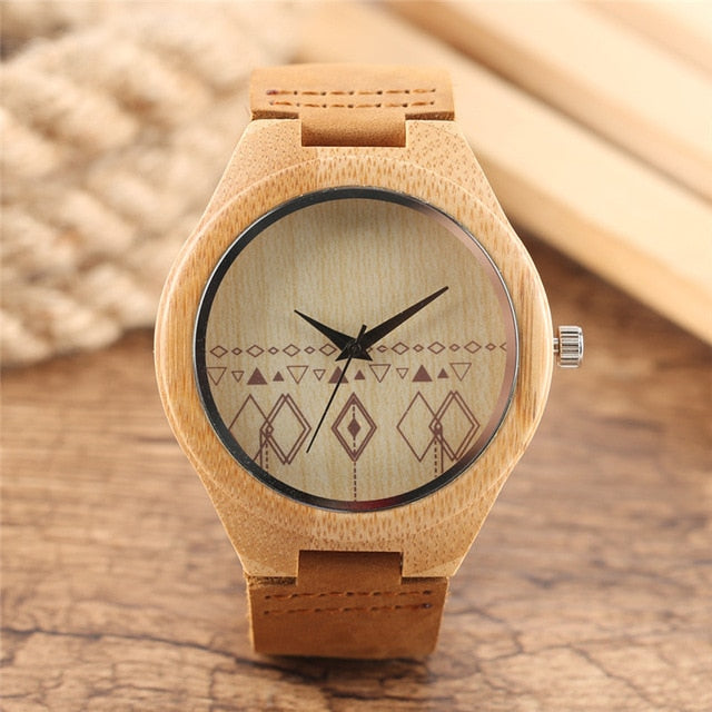 Bamboo Watch Mens Handmade Wooden Wristwatch Quartz Genuine Leather Wood Watch for Men Unique Fashion Wrist Clock Gifts reloj