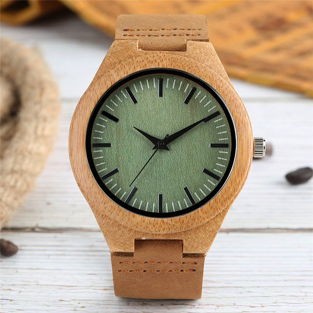 Bamboo Watch Mens Handmade Wooden Wristwatch Quartz Genuine Leather Wood Watch for Men Unique Fashion Wrist Clock Gifts reloj
