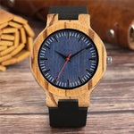 Fashion Mens Wood Watch Quartz Handmade Bamboo Quartz Wristwatches Minimalist Wooden Men's Clock with Genuine Leather Watchbands