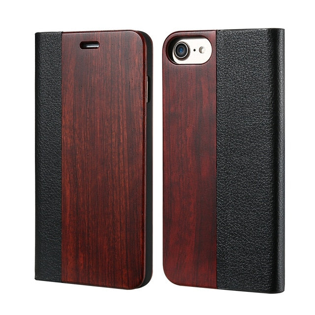 KISSCASE Bamboo Flip Phone Case For iPhone 5s 7 6 6s Wood Protector Cover For iPhone 5s 7 Plus X XR XS Max Card Wallet Covers