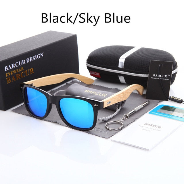 BARCUR Polarized Bamboo Sunglasses Men Wooden Sun glasses Women Brand Original Wood Glasses Oculos de sol masculino
