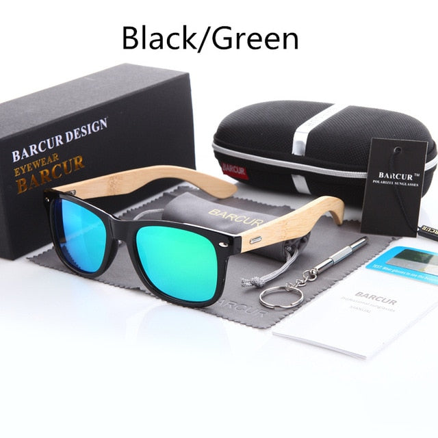 BARCUR Polarized Bamboo Sunglasses Men Wooden Sun glasses Women Brand Original Wood Glasses Oculos de sol masculino