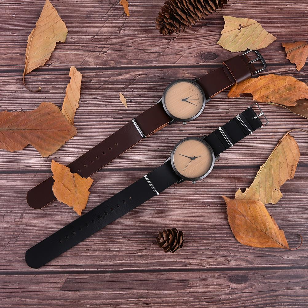 Wooden Watches Quartz Watch Men Bamboo Modern Wristwatch Analog Nature Wood Fashion Soft Leather Creative Birthday Gifts
