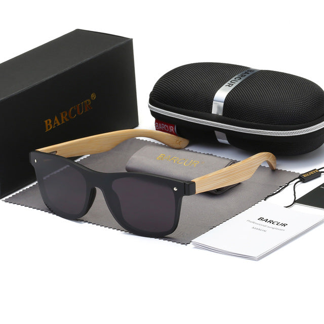 BARCUR 2019 Fashion Wooden Sunglasses Men Bamboo Temple Sun Glasses Women Wood Glasses Oculos de sol masculino